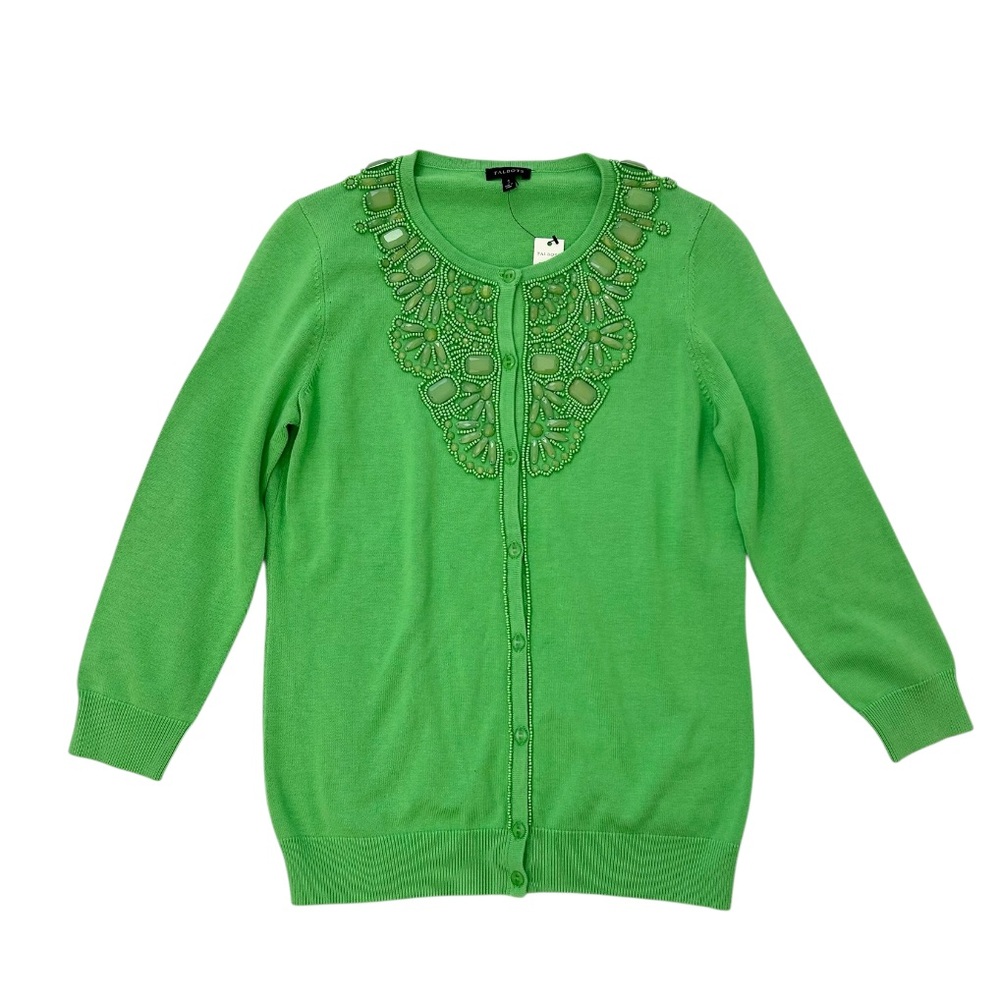 Talbots Apple Green Beaded Knit Cardigan Sweater